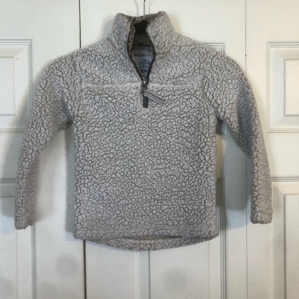CUDDLY SHERPA Size 4 Unisex 1/4 Zip Gray Ivory Jacket Sweatshirt Pullover Soft